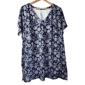 J. Jill Fit Supreme Stretch Tunic Top Navy Purple Pink Floral Print Women’s XL
